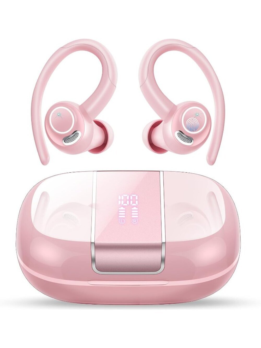 Wireless 48H Rose Pink Earbuds Stereo Deep Bass Bluetooth ENC Mic LED Display
